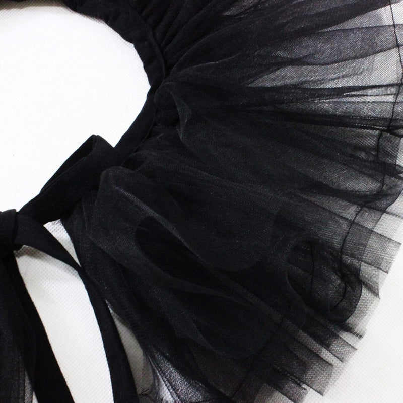 XUYUH Decorative Collar Victorian Ruffled Mesh Fake Collar Shawl Tulle Clown Cosplay Neck Ruff Choker, 40cm, Black - Image 5